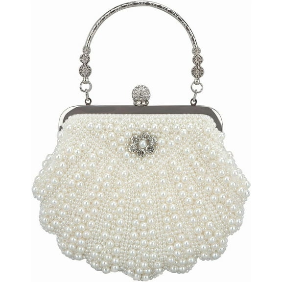 White Pearl Clutch Purses for Women Wedding Bride Pearl Evening Bag Party Clutch Wallet Tote Handbag