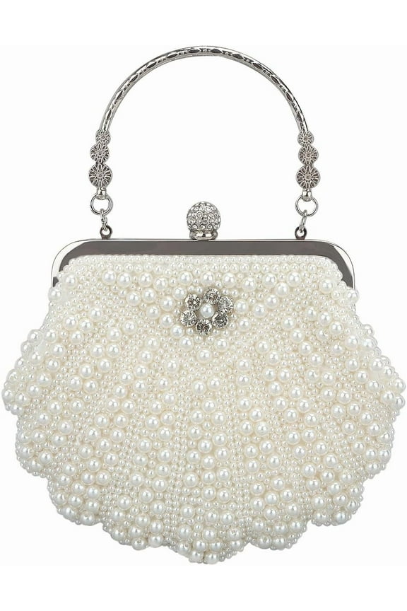 White Pearl Clutch Purses for Women Wedding Bride Pearl Evening Bag Party Clutch Wallet Tote Handbag