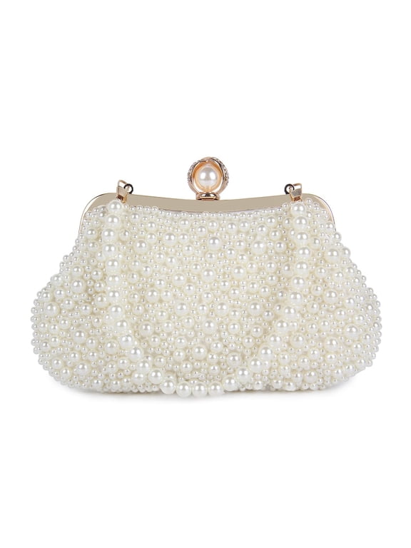 White Pearl Clutch Purses for Women Wedding Bride Pearl Evening Bag Party Clutch Wallet Tote Handbag