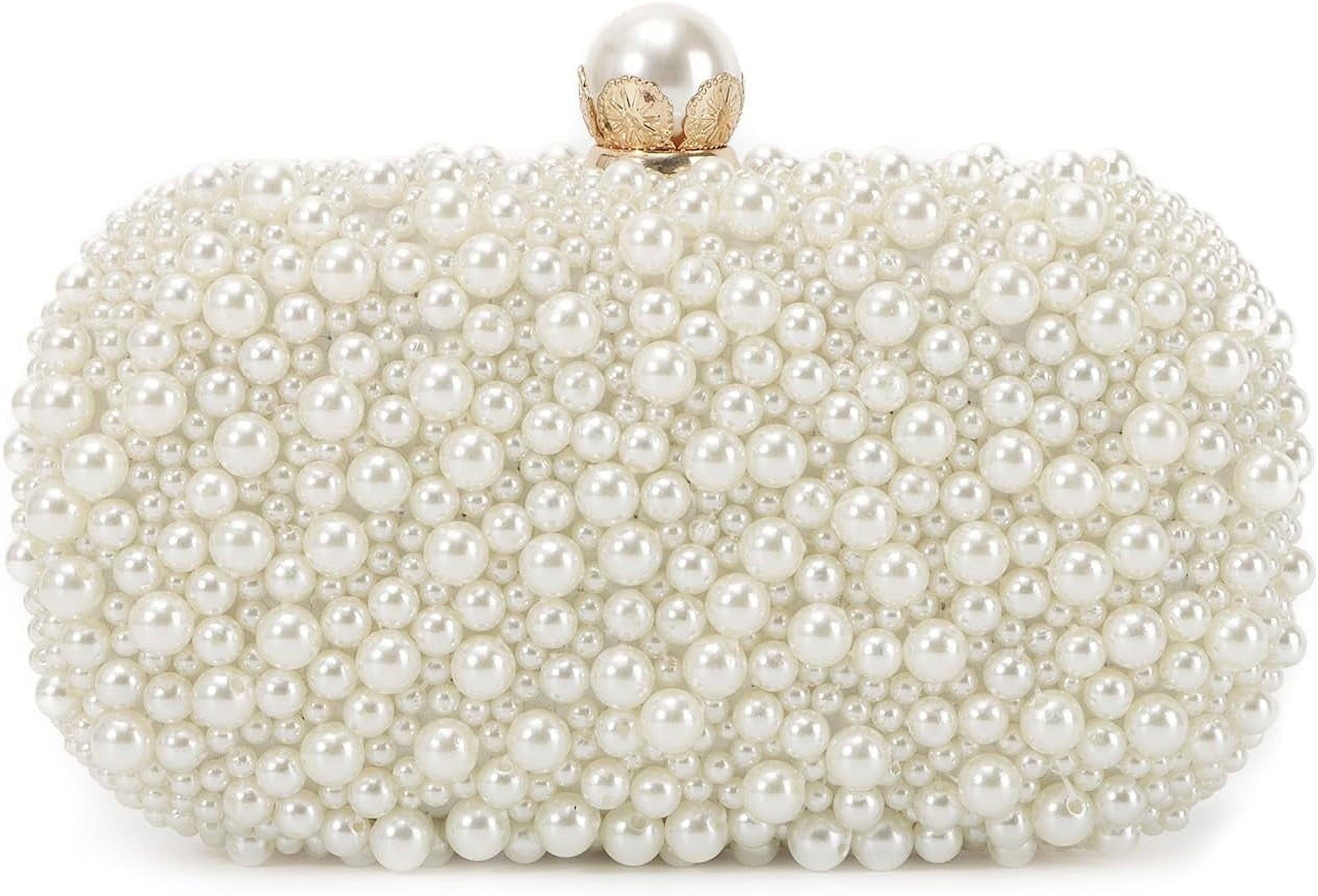 White Pearl Clutch Purses for Women Wedding Bride Pearl Evening Bag Party Clutch Wallet Tote Handbag