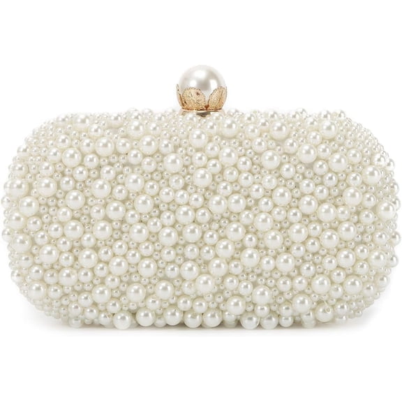 White Pearl Clutch Purses for Women Wedding Bride Pearl Evening Bag Party Clutch Wallet Tote Handbag