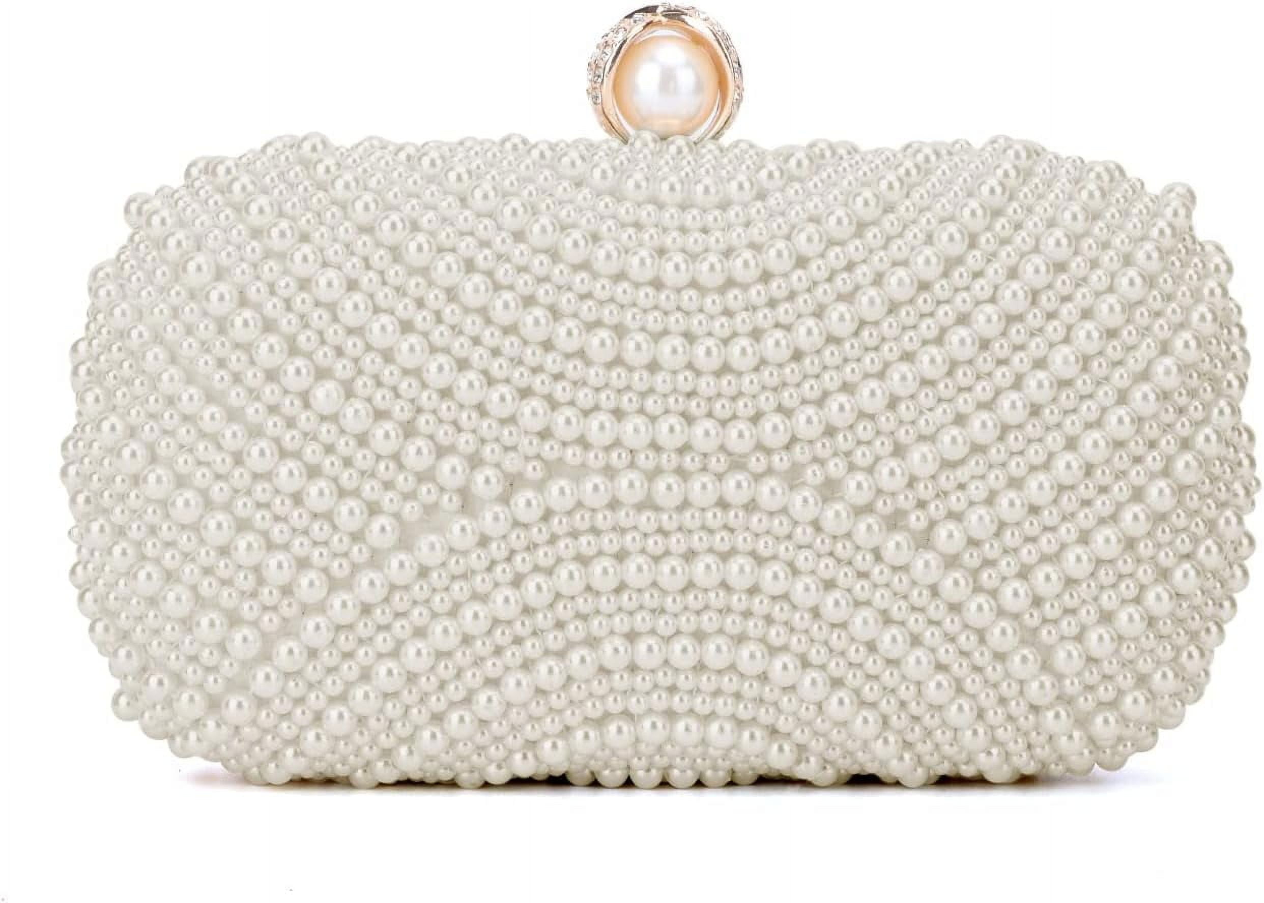 White Pearl Clutch Purses for Women Wedding Bride Pearl Evening Bag Party Clutch Wallet Tote Handbag