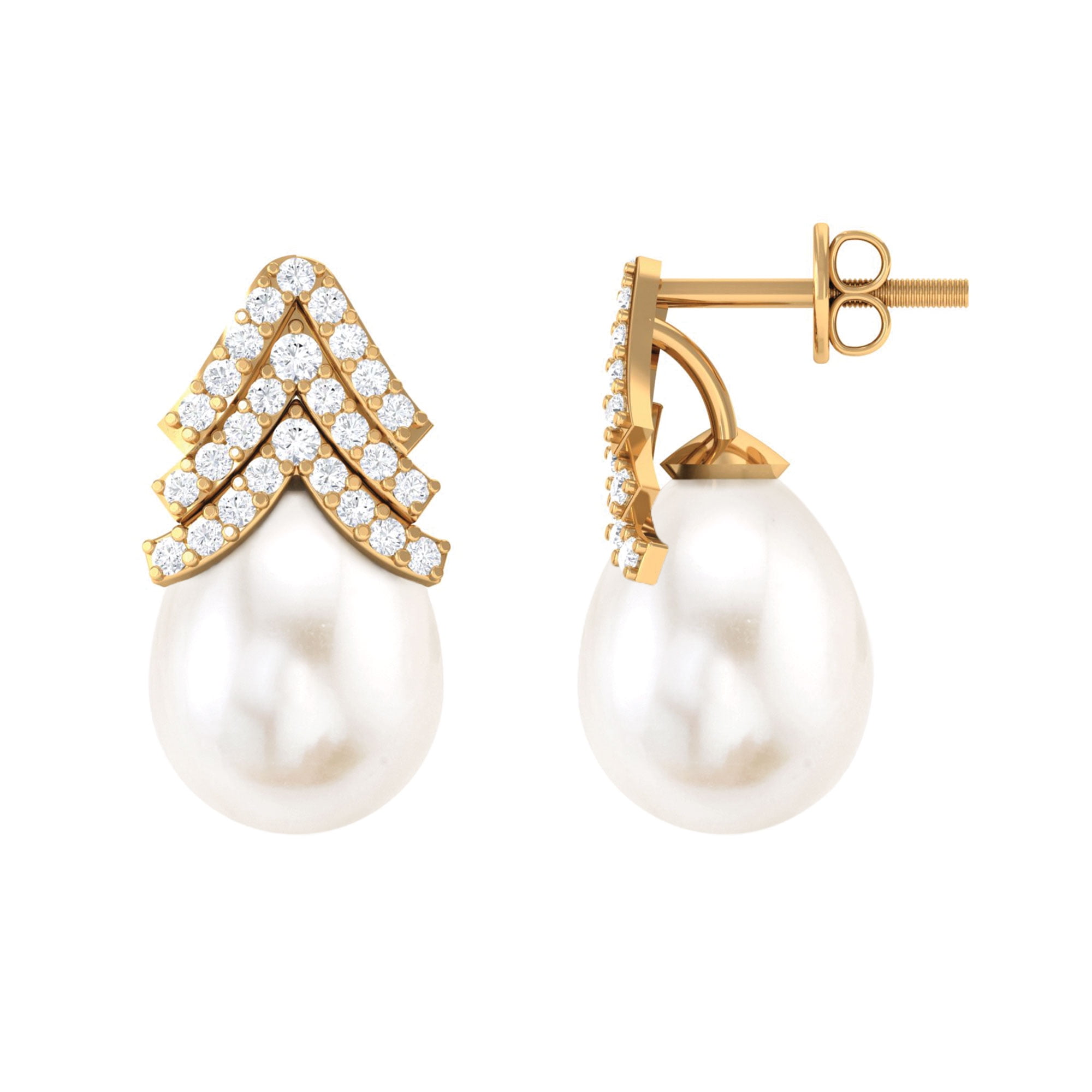 White Pearl Drop Earrings for Women with Diamond, Designer Earrings ...