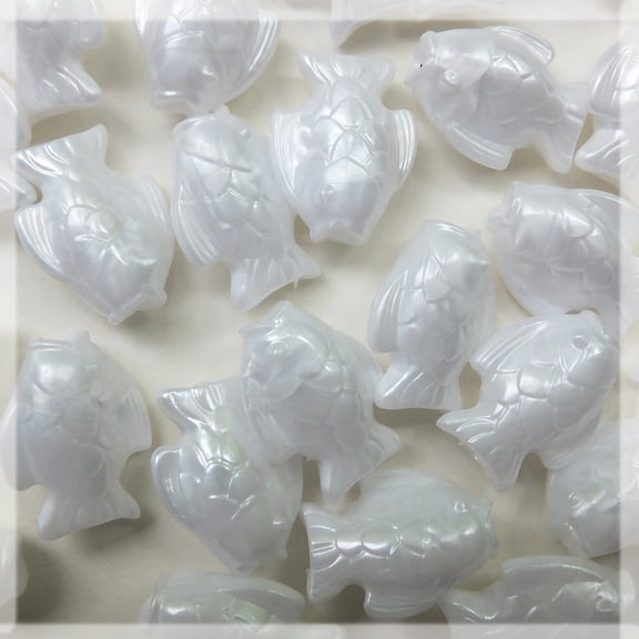 White Pearl Fish Beads Large Hole Lightweight Pony Beads Pk/12 Made in USA