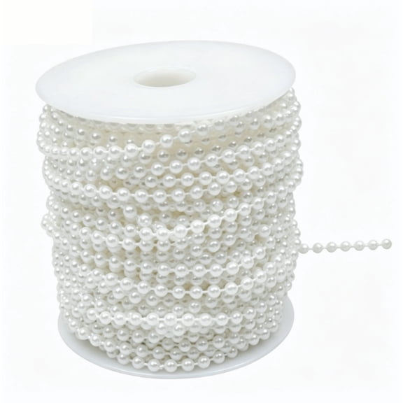White Pearl Garland Craft Pearl String Roll Beaded Trim for DIY Sewing (82 Ft)
