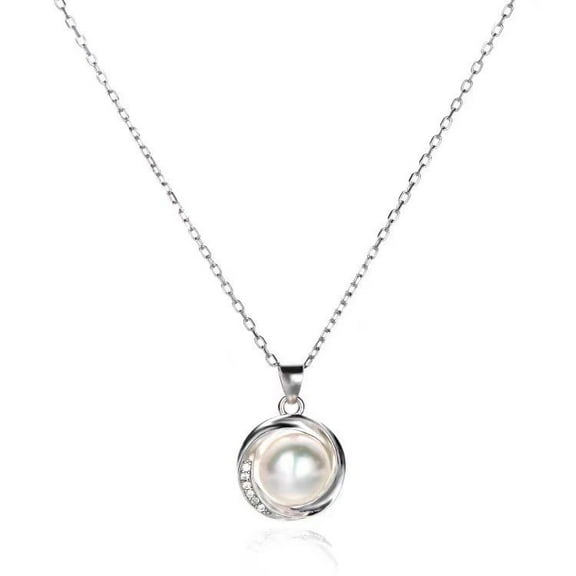 White Pearl Pendant Necklace Sterling Silver Infinity Symbol with Cubic Zirconia, Fine Jewelry Gift for Women, Best for Graduation, Mother's Birthday, and Special Occasions