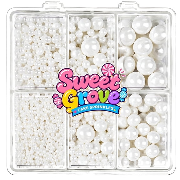 4.6oz White Pearls Sprinkles, 4 Size Sugar Pearls & Decorating Sprinkles for Desserts, Cake Decorations for Baking, Christmas, Edible Cake Sprinkles