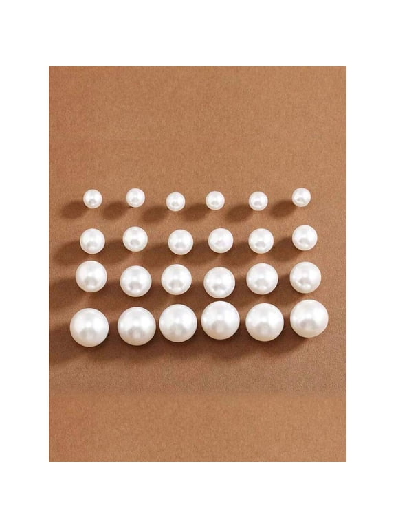 White Pearl Stud Earrings Set 12 Pairs Classic Round Simulated Pearl Daily Wear