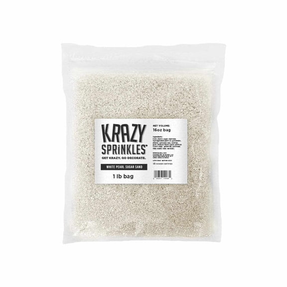Krazy Sprinkles - Edible White Pearl Sugar Sand - Bold Cake Decoration, 1lb Bag