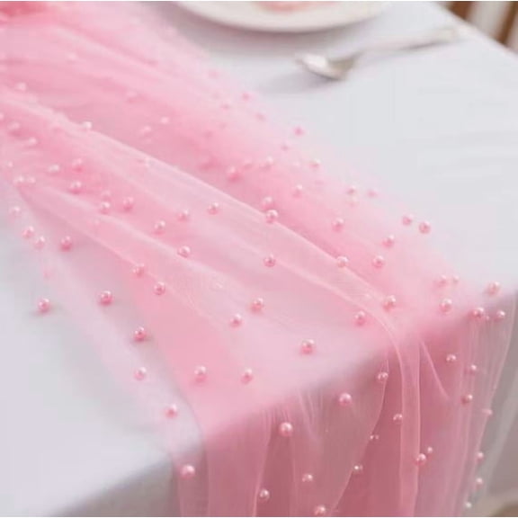 White Pearl Table Runner 10ft Boho Tulle Lace Table Runners Long Rustic Sheer Lace Fabric Wedding Tables Runners, Spring Summer Dining Tables Cover for Wedding Party Birthday Home Decor