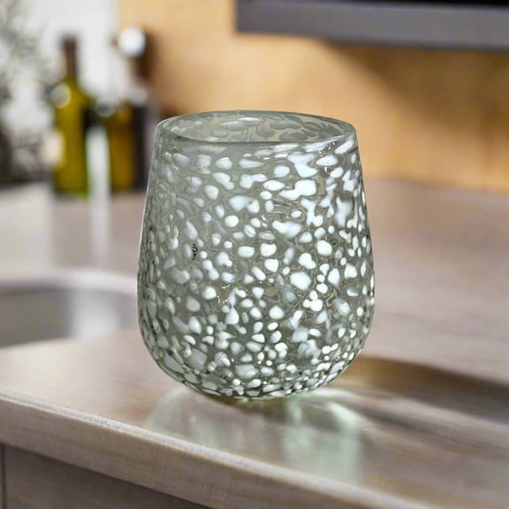 White Pebbled Wine Glass | Hand-Blown Mexican Stemless Glassware (1Piece)