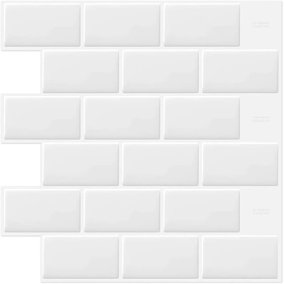 White Peel and Stick Backsplash Subway Tile Self Adhesive Wall Tiles for Kitchen Bathroom, 10-Sheet, 12"×12"