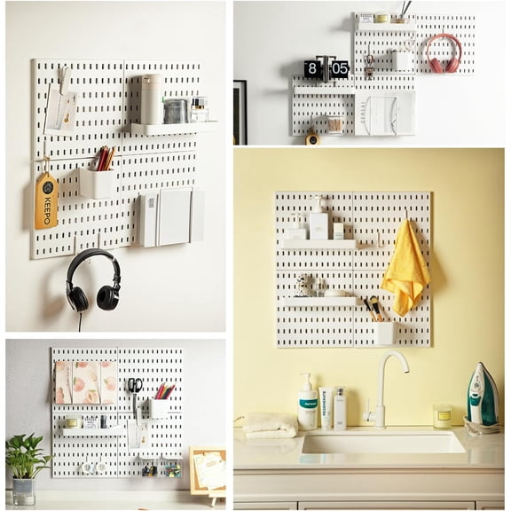 White Peg Board Combination Set, 22"x22", Modular Accessories Included, Wall Organizer for Crafts, Ornaments, Nursery, or Home Storage