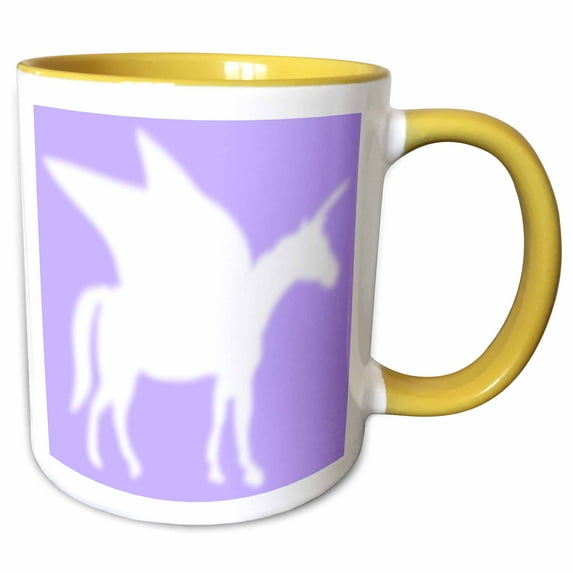 3drose, White Pegasus Silhouette on Lilac Purple - Magical Mystical Mythical Fantasy Creatures and Beasts, 15oz Two-tone Yellow Mug