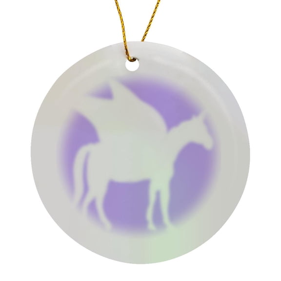 3drose, White Pegasus Silhouette on Lilac Purple - Magical Mystical Mythical Fantasy Creatures and Beasts, Circle Porcelain Ornament