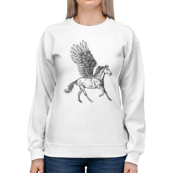 White Pegasus Sweatshirt Women -SPIdeals Designs, Female 5X-Large
