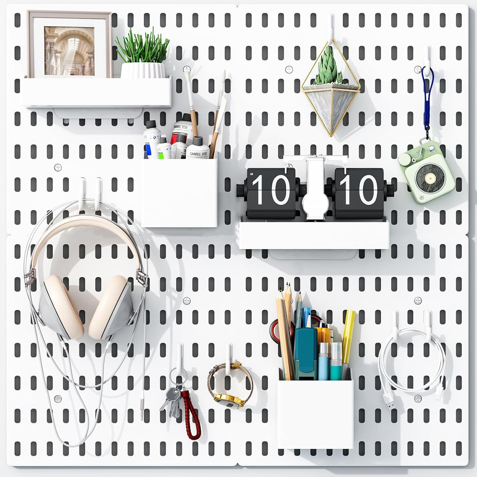 White Pegboard Wall Organizer – Wall Mount Desk Plastic Panels Kit ...