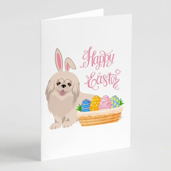 White Pekingese Easter Greeting Cards and Envelopes Pack of 8 7 in x 5 in