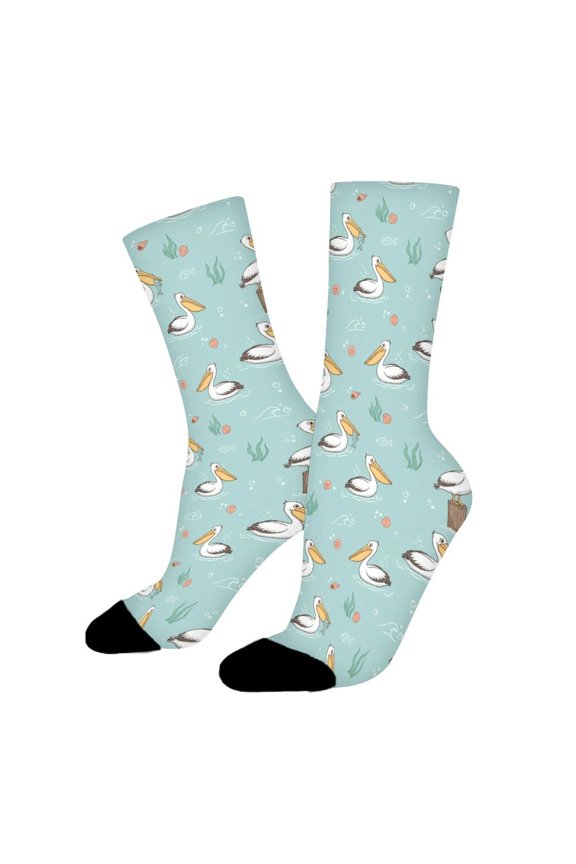 White Pelican Beak Funny Novelty Crew Socks for Women Men Sports
