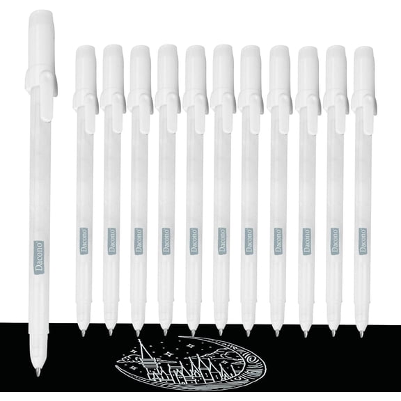 White Pen, 12 Pack, 0.8mm Extra Fine Point, White Gel Ink Pens for Artists, W...