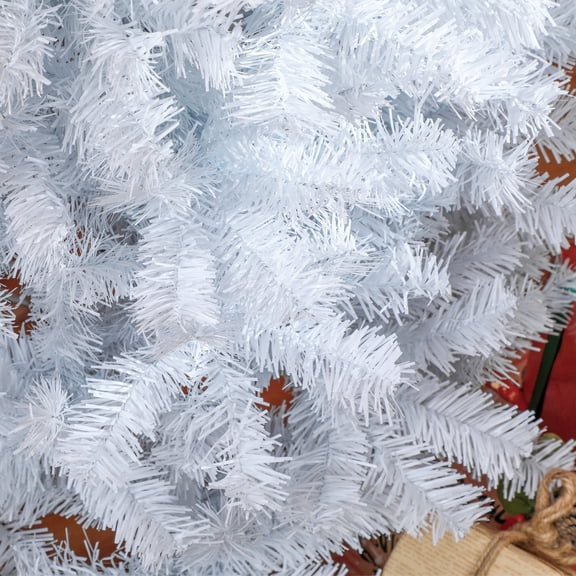 White Pencil Christmas Tree 7ft Slim Artificial Unlit Douglas Fir with 818 Tips for Small Spaces, Halloween Tree