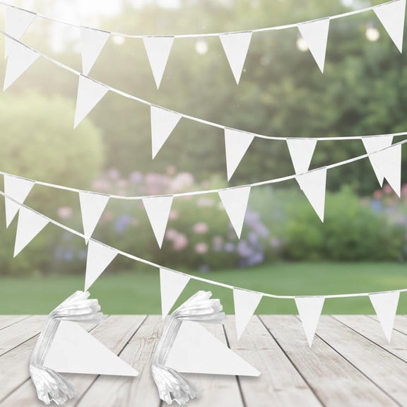 White Pennant Banners Flags String Hanging Triangle Bunting Flags, Party Decorations for Grand Opening, Carnival