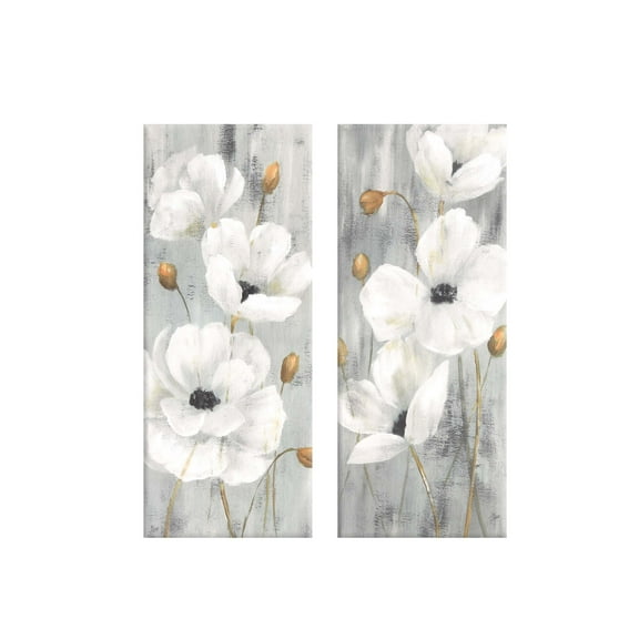 Prinz White Peonies 7.5" X 19.5" Flowers Canvas Wall Art, Set of 2, Floral Wall Decor for Bedroom, Bathroom, Living Room