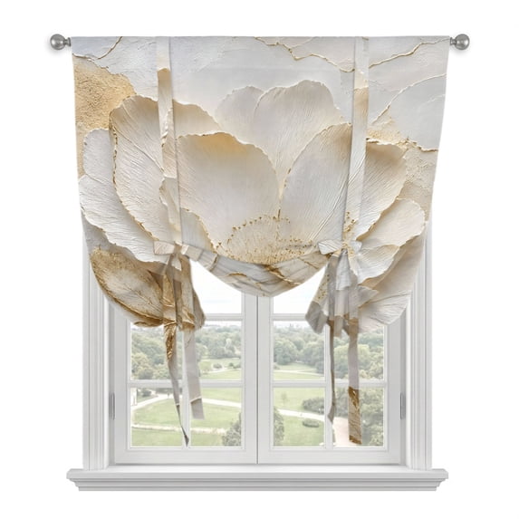 White Peonies Balloon Curtains for Windows, Bedroom Curtains 54 Inch Length, Rustic Floral Modern Sculpture Petal Tie Up Curtains Panels Thermal Insulated Bathroom Curtains Window 42"x54"