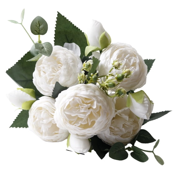White Peony Artificial Flowers with Vase, Wedding Centerpiece Table Decorations, Dining Room Table Centerpiece Decor for Living Room
