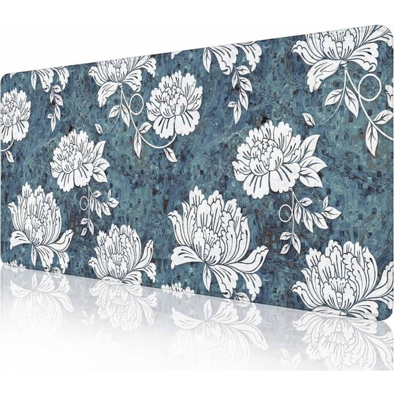 White Peony Desk Mat Blue Green Mouse Pad Large Desk Pad Desk Mats On Top of Desks Laptop Computer Keyboard Mouse Mat Full Desk Gaming Mousepad XXL 31.5X11.8 inch Deskpad Deskmat