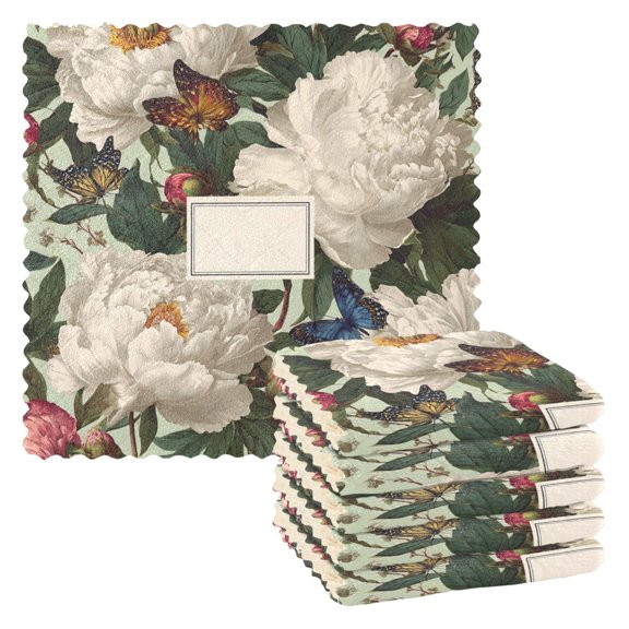 White Peony Kitchen Cloth Dish Towels for Drying Washing Absorbent Dish Rags Reusable soft kitchen dishcloth set 6 Pack