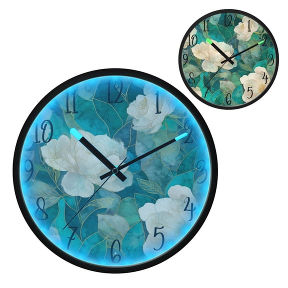 White Peony Luminous Wall Clock with Sound-Activated LED 12-Inch Silent Acrylic Timepiece for Bedroom Livingroom or Office