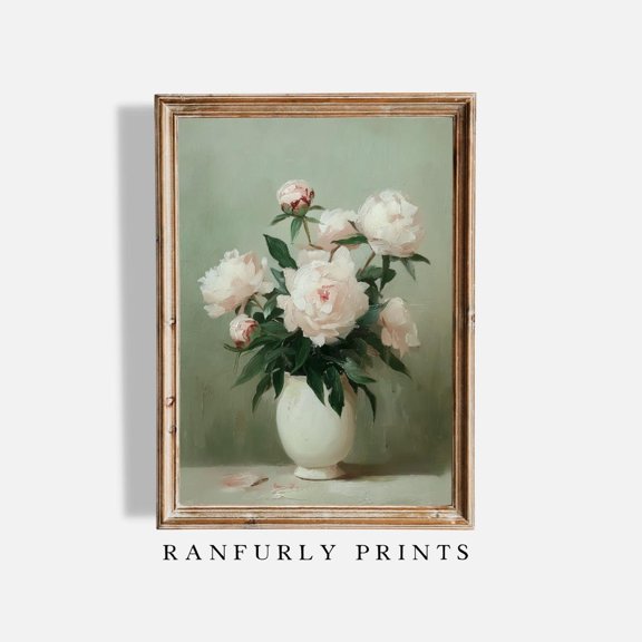 White Peony Neutral Floral Vase Wall Poster