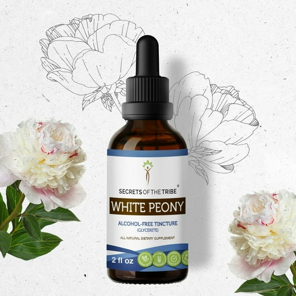 Secrets Of The Tribe White Peony Tincture Dietary Supplement, Natural Herbal Extract for Emotional Balance Support, White Peony (Paeonia lactiflora) Dried Root, Alcohol-Free Extract, Drops 2 oz