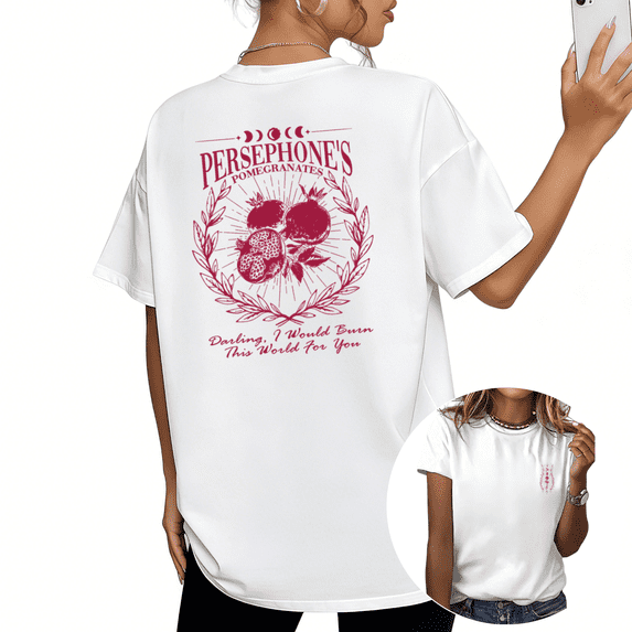 White Persephone's Pomegranates Greek Mythology Print Tshirt Graphic Tees Shirts Dark Academia Hades and Persephone Fan Gift Oversized Tops S-5XL