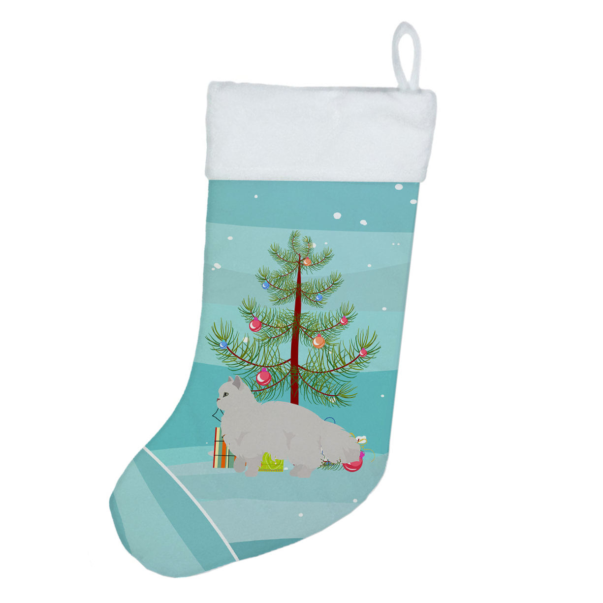 White Persian Traditional Cat Merry Christmas Christmas Stocking 13.5 in x 18 in