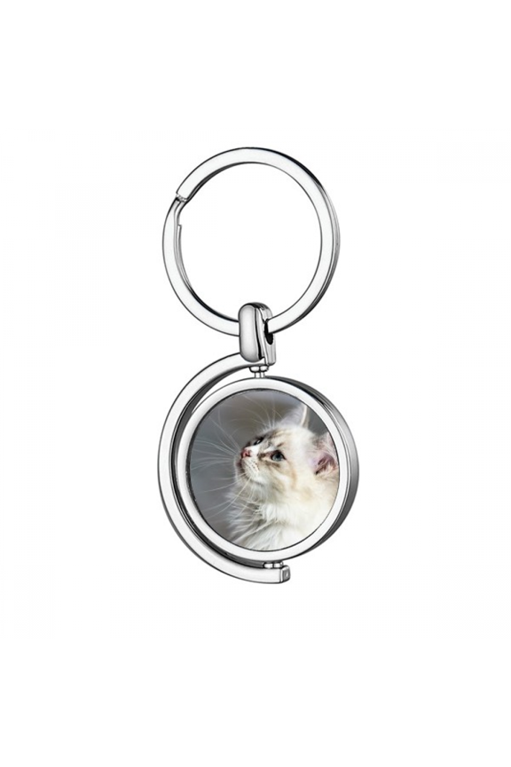 White Pet Cat Animal Profile Cute Stare Rotating Keychain Metal Keyring Holder
