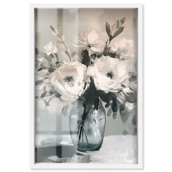 White Petal Ghosts Shadowbox Print Floral Wall Decor by Art Remedy, White Frame, 24 x 36