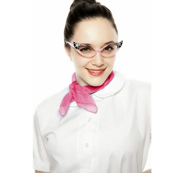 White Peter Pan Collar Blouse & Rose Pink Sheer Scarf - 50s Retro Set - Size Large