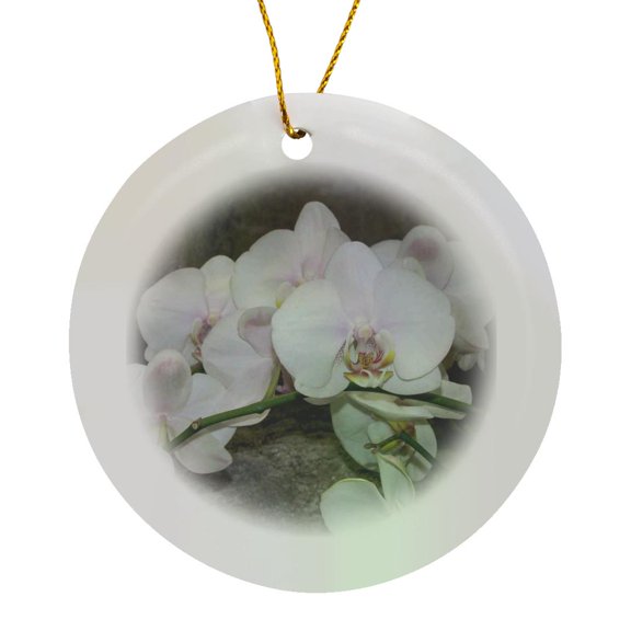 3drose, White Phal Orchids, Circle Porcelain Ornament