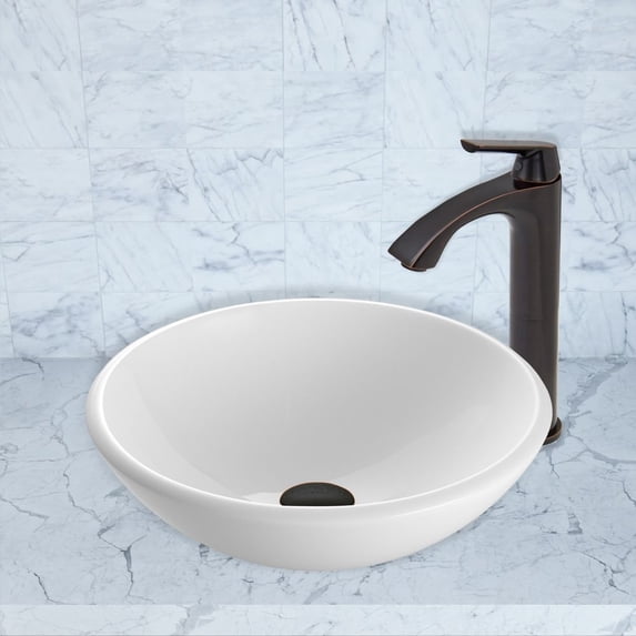 White Phoenix Stone Vessel Sink and Linus Faucet Set, Antique Rubbed Bronze