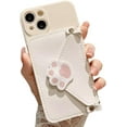thumbnail image 1 of White Phone Case with Cute Cat Paw Card Holder & Adjustable Shoulder Strap, Shockproof Soft Case for iPhone 12 Pro, 1 of 12