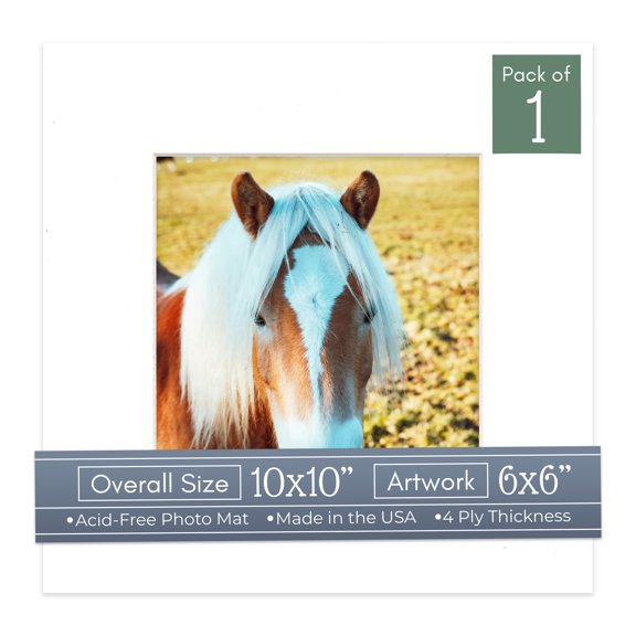 White Picture Frame Mat for 10x10 Frames - Fits 6x6 Photos - 1 Mat