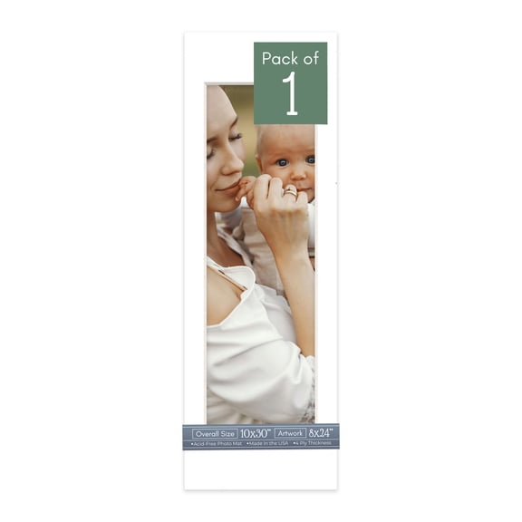 White Picture Frame Mat for 10x30 Frames - Fits 8x24 Photos - 1 Mat