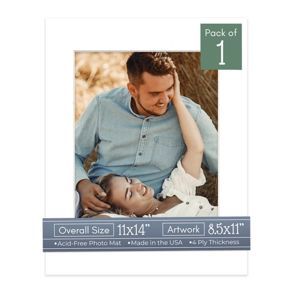 White Picture Frame Mat for 11x14 Frames - Fits 8.5x11 Photos - 1 Mat