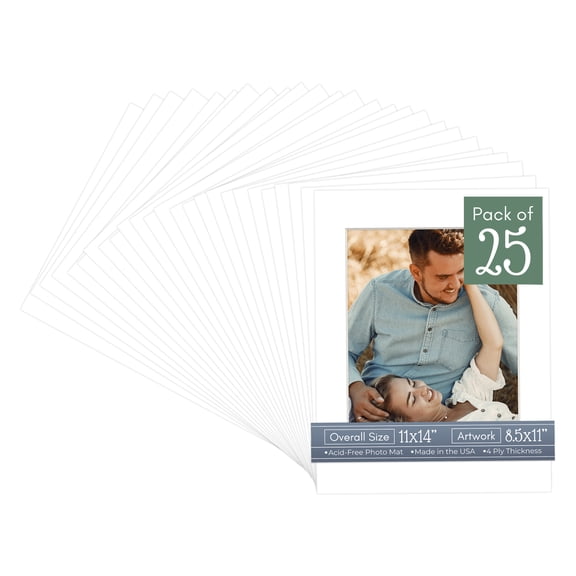 White Picture Frame Mat for 11x14 Frames - Fits 8.5x11 Photos - 25 Mats