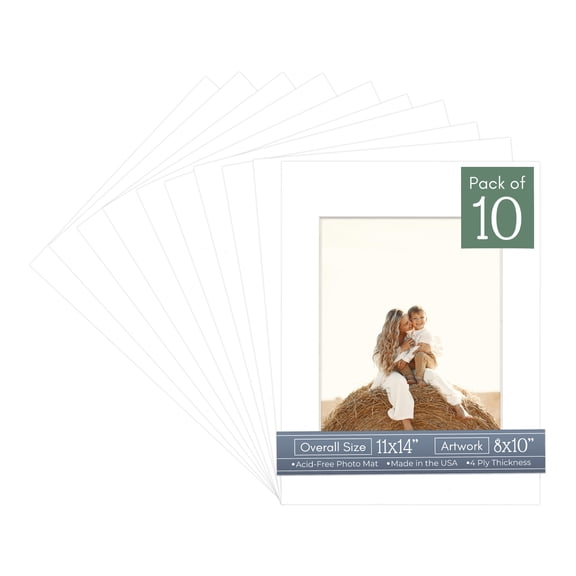 White Picture Frame Mat for 11x14 Frames - Fits 8x10 Photos - 10 Mats