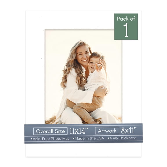 White Picture Frame Mat for 11x14 Frames - Fits 8x11 Photos - 1 Mat