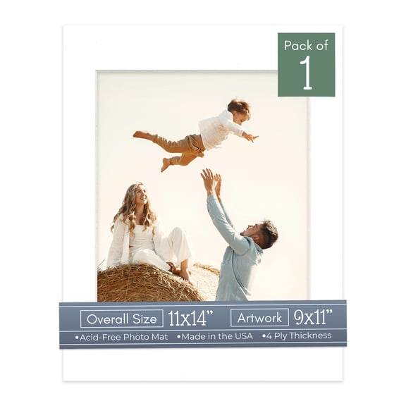 White Picture Frame Mat for 11x14 Frames - Fits 9x11 Photos - 1 Mat