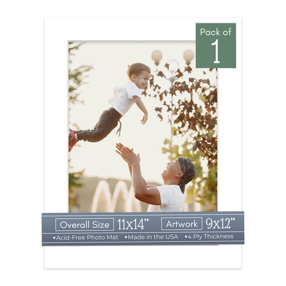 White Picture Frame Mat for 11x14 Frames - Fits 9x12 Photos - 1 Mat